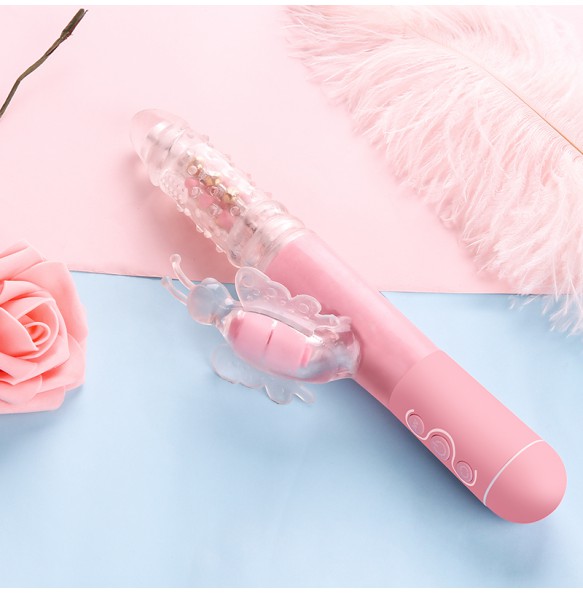 MIZZZEE - Powerful Butterfly Love Retractable Rotating Vibrator (Chargeable - Pink)